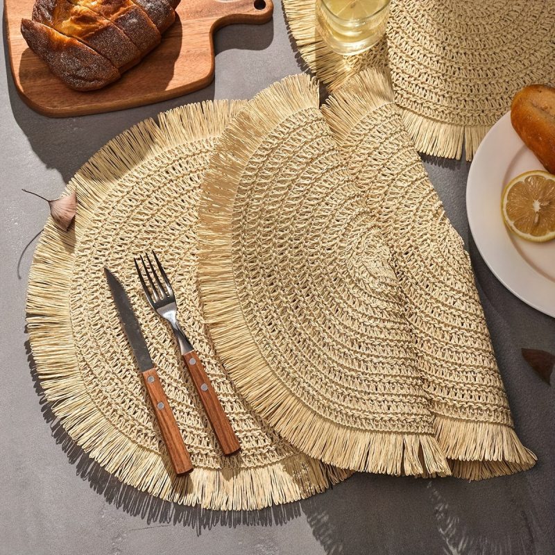 Puokštinis popierinis austas stalo kilimėlis, apvalus nėrinių kilimėlis, neslystantis, šilumą izoliuojantis, apsaugantis nuo nudegimų, vientisos spalvos stalo kilimėlis, viešbučio dekoravimas