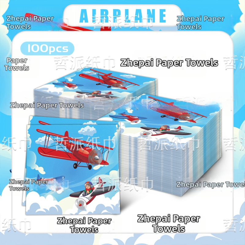 [Готови за наличност] Салфетки за детски рожден ден с ретро старомоден самолет от Трансграничен стил