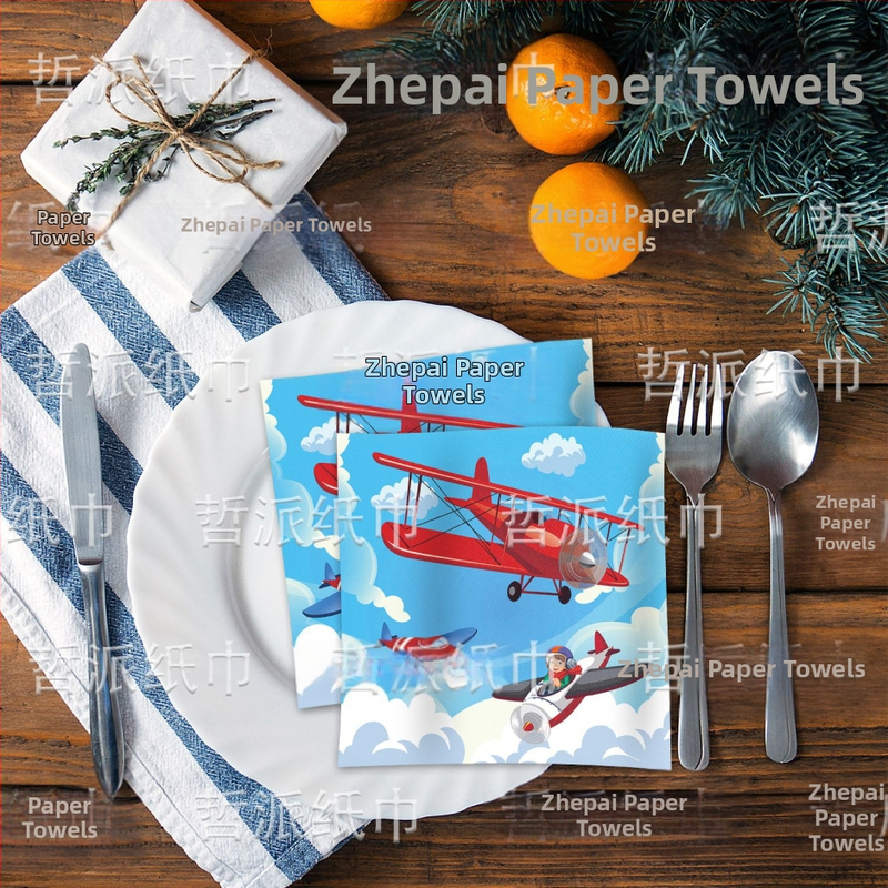 [Готови за наличност] Салфетки за детски рожден ден с ретро старомоден самолет от Трансграничен стил