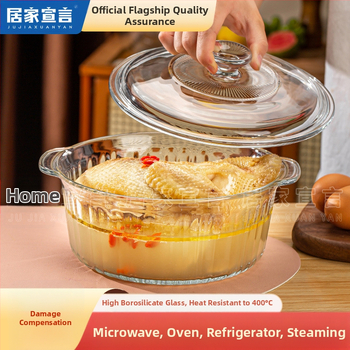 Kõrge borosilikaadist kõrge temperatuurikindel klaasist kauss kaanega, kiirnuudlikauss mikrolaineahjus kasutamiseks, kahe kõrvaga kauss, aurutatud munakauss ümmargune