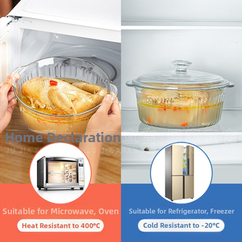 Kõrge borosilikaadist kõrge temperatuurikindel klaasist kauss kaanega, kiirnuudlikauss mikrolaineahjus kasutamiseks, kahe kõrvaga kauss, aurutatud munakauss ümmargune