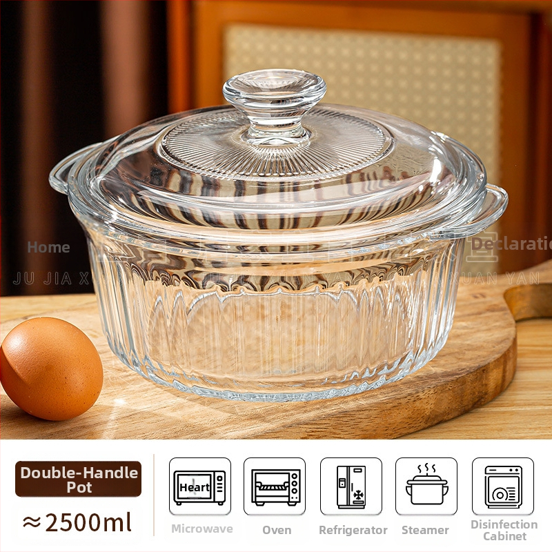 Kõrge borosilikaadist kõrge temperatuurikindel klaasist kauss kaanega, kiirnuudlikauss mikrolaineahjus kasutamiseks, kahe kõrvaga kauss, aurutatud munakauss ümmargune