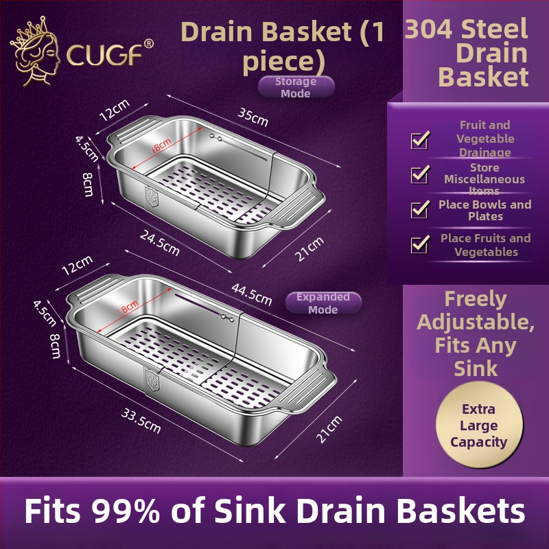 304 nerūdijančio plieno virtuvės ištraukiama indų plovimo didelė išleidimo lentynėlė daugiafunkcinė stačiakampė kriauklės filtro lentynėlė