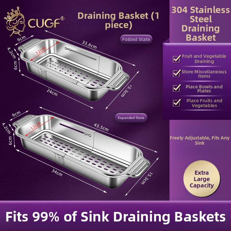 304 nerūdijančio plieno virtuvės ištraukiama indų plovimo didelė išleidimo lentynėlė daugiafunkcinė stačiakampė kriauklės filtro lentynėlė
