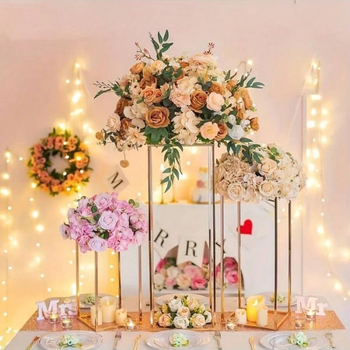 Σφυρήλατο Σιδερένιο Γεωμετρικό Κοίλο Βάζο Στολίδια Χρυσή Μέση Λουλούδια Γάμου Τραπέζι Γάμου Στολίδια Γάμου Δρόμος Λουλουδάτη Ράφια