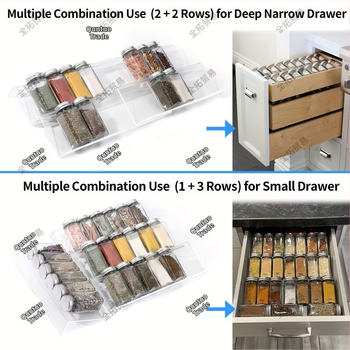 Akrilinis prieskonių laikiklis su stalčiumi, reguliuojamas, sudedamas, juodas, permatomas, prieskonių indelis