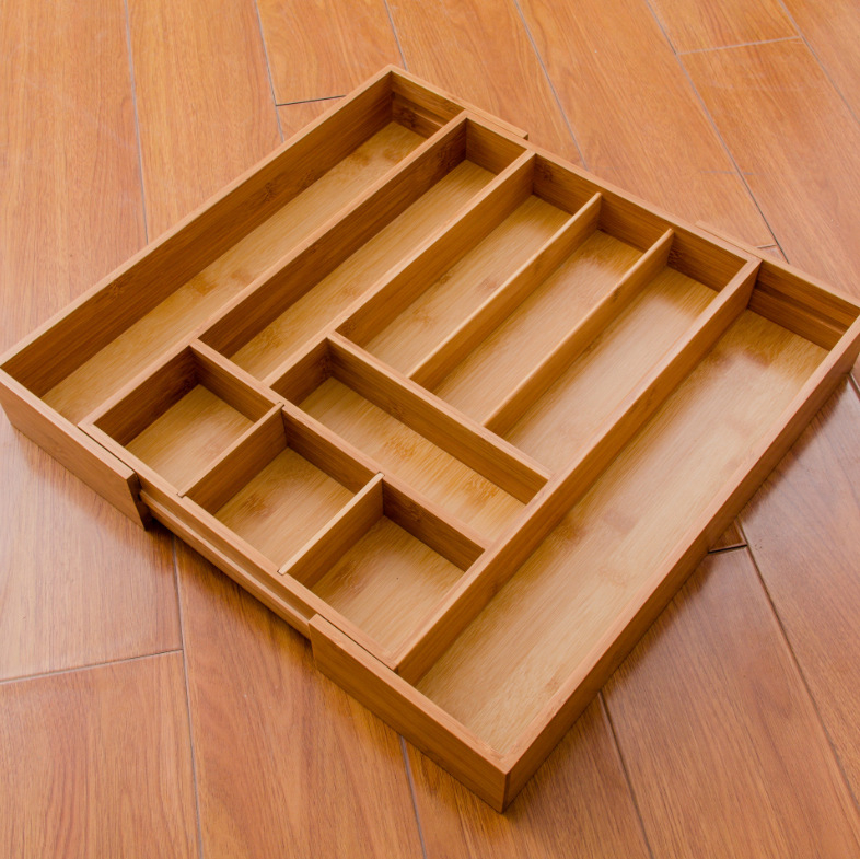 Virtuvės stalo įrankių organizatorius, bambukinis teleskopinis peilių dėžutė, kūrybinis stalčius, peilių ir šakučių laikymo dėklas