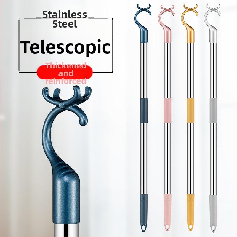 Вилка за дрехи от неръждаема стомана за балкон, прибираща се, удебелена, удебелена, вилка за дрехи, удължена, на едро