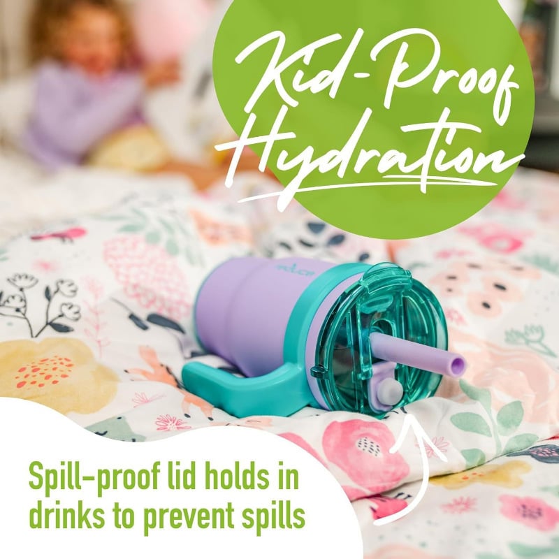 Nou termos portabil cu pahar de gheață cu vid dublu, 14 oz, cu mâner, mini pahar auto, pentru exterior, cu pai