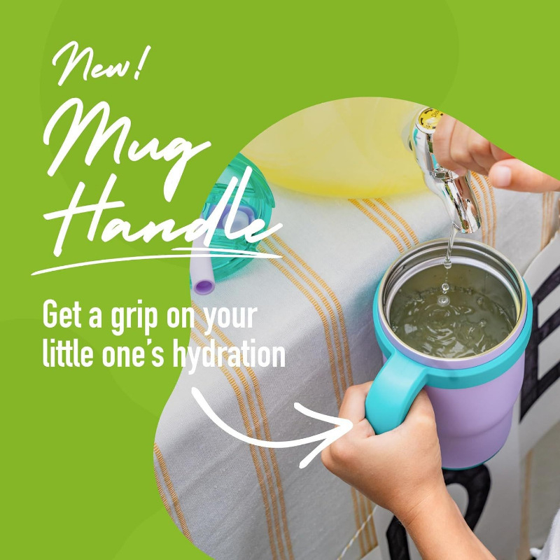 Nou termos portabil cu pahar de gheață cu vid dublu, 14 oz, cu mâner, mini pahar auto, pentru exterior, cu pai