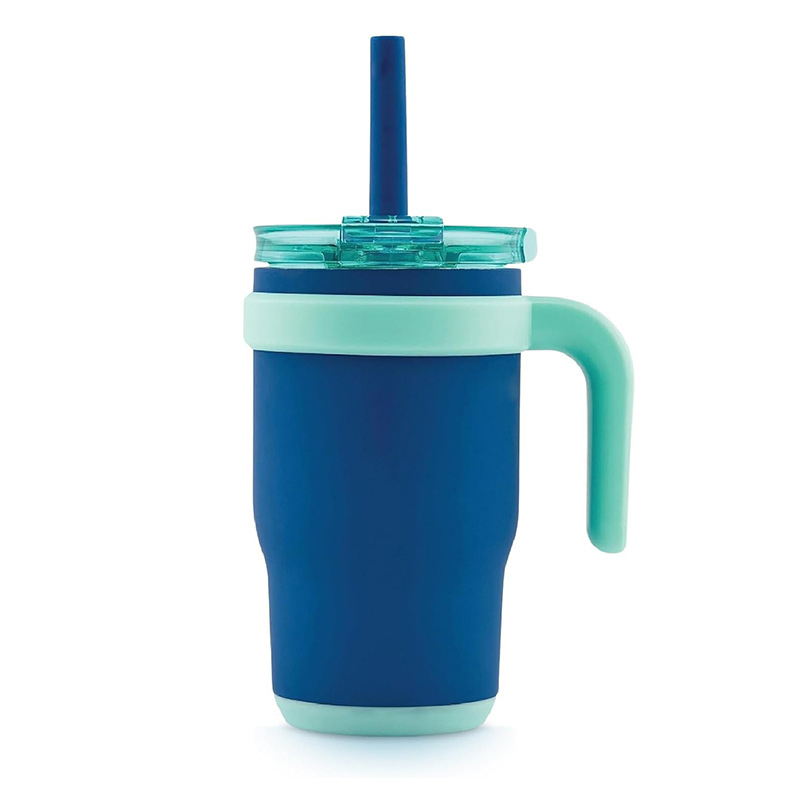 Nou termos portabil cu pahar de gheață cu vid dublu, 14 oz, cu mâner, mini pahar auto, pentru exterior, cu pai