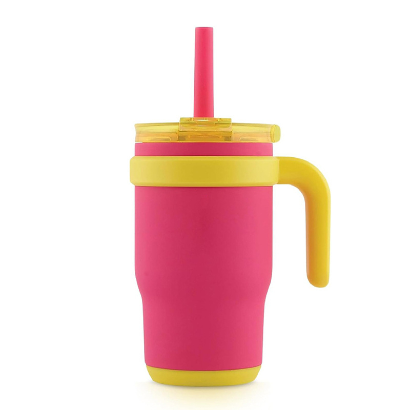 Nou termos portabil cu pahar de gheață cu vid dublu, 14 oz, cu mâner, mini pahar auto, pentru exterior, cu pai