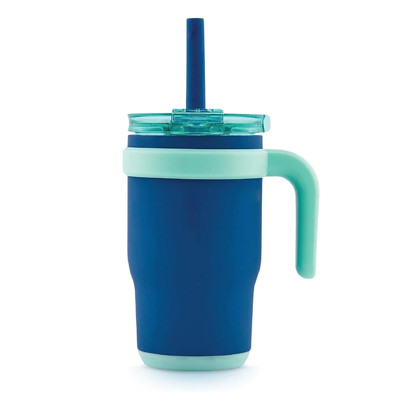 Nou termos portabil cu pahar de gheață cu vid dublu, 14 oz, cu mâner, mini pahar auto, pentru exterior, cu pai