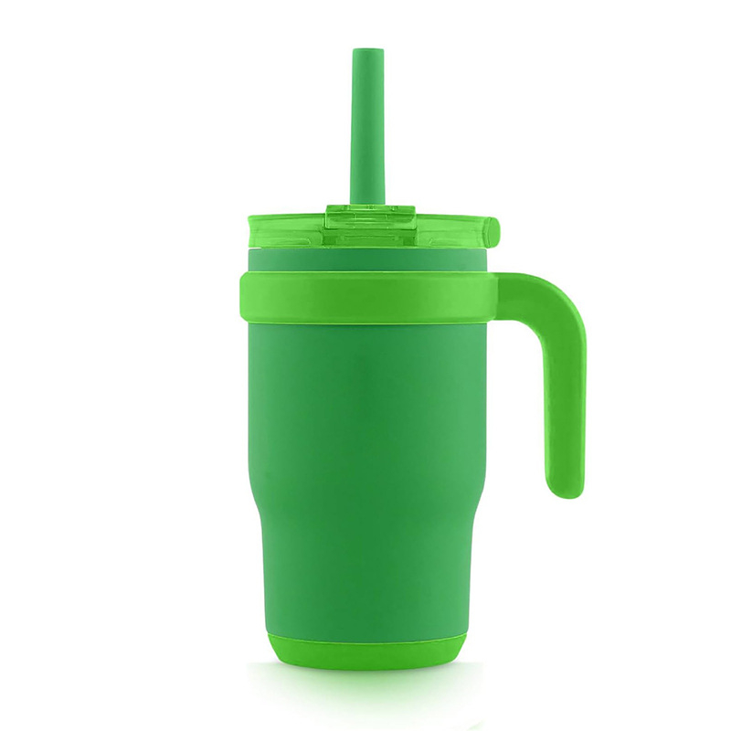 Nou termos portabil cu pahar de gheață cu vid dublu, 14 oz, cu mâner, mini pahar auto, pentru exterior, cu pai