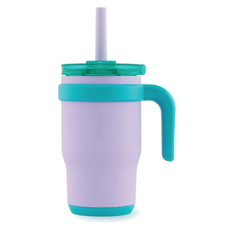 Nou termos portabil cu pahar de gheață cu vid dublu, 14 oz, cu mâner, mini pahar auto, pentru exterior, cu pai