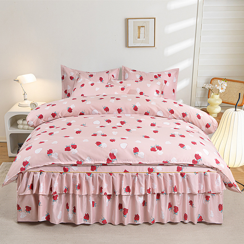 Трансгранична памучна пола от алое вера в корейска версия, комплект от три части, покривало за завивки с принцеса, комплект от 4 части на едро