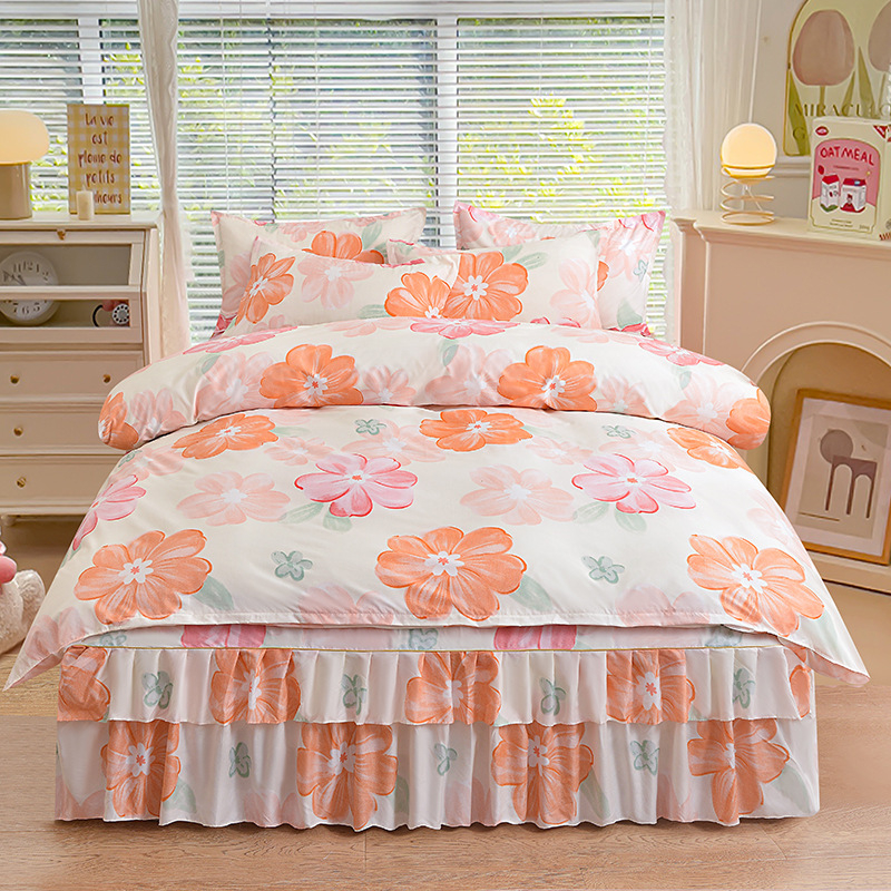 Трансгранична памучна пола от алое вера в корейска версия, комплект от три части, покривало за завивки с принцеса, комплект от 4 части на едро