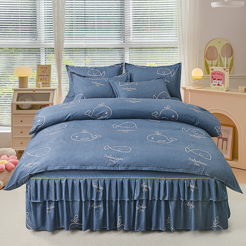 Трансгранична памучна пола от алое вера в корейска версия, комплект от три части, покривало за завивки с принцеса, комплект от 4 части на едро