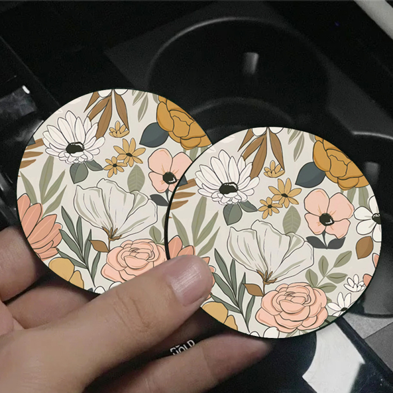 Tarpvalstybinis sprogstamasis aliejinis paveikslas, gėlių spausdinimas, padėkliukai, automobilio puodelio kilimėlis, automobilio puodelio laikiklis, šilumos izoliacinis kilimėlis, automobilio dekoravimas