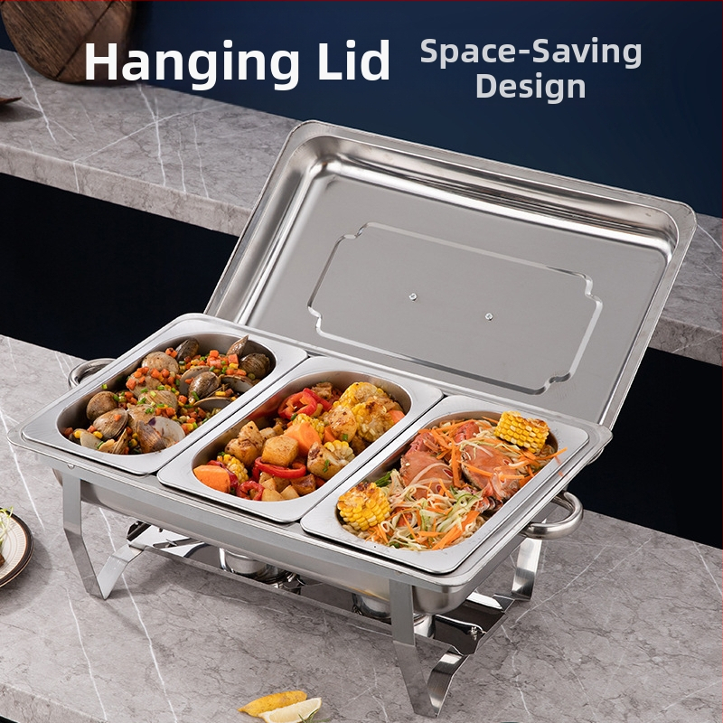 Трансгранична сгъваема печка за бюфет от неръждаема стомана за хотели, алкохолно отопление, изолация, златна правоъгълна сгъваема печка за бюфет