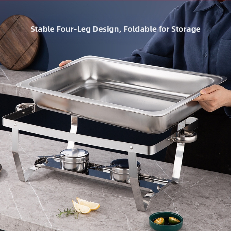 Трансгранична сгъваема печка за бюфет от неръждаема стомана за хотели, алкохолно отопление, изолация, златна правоъгълна сгъваема печка за бюфет