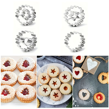 Gamintojo paruošta tarpvalstybinė kalėdinių sausainių formelė iš nerūdijančio plieno, Linzerio sausainių formelė