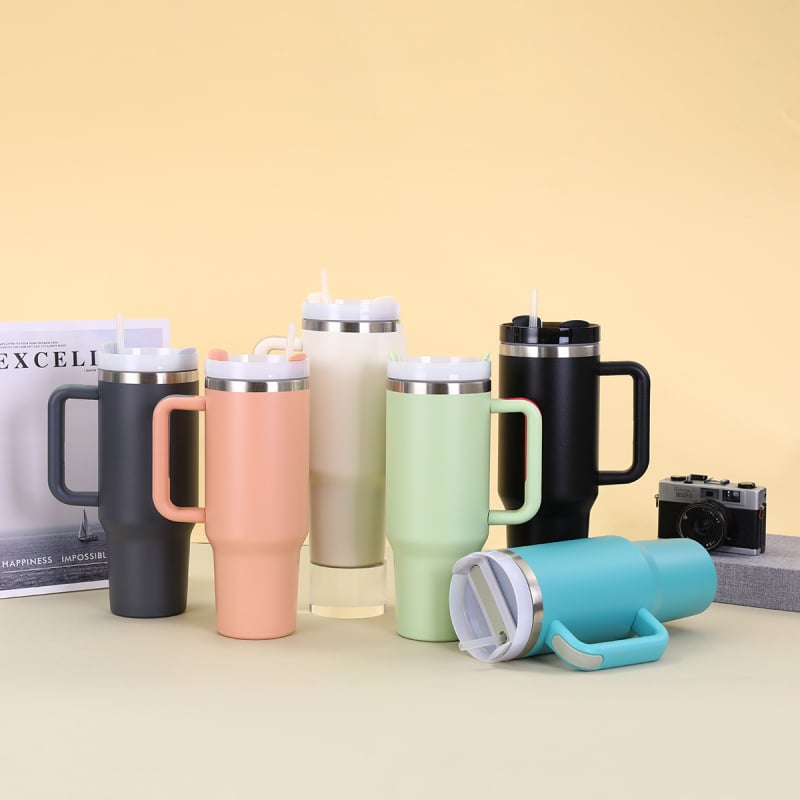 Cană auto din oțel inoxidabil 304 transfrontalieră, 40oz, a doua generație, cu mâner de paie, capacitate mare, cană termos portabilă pentru gheață