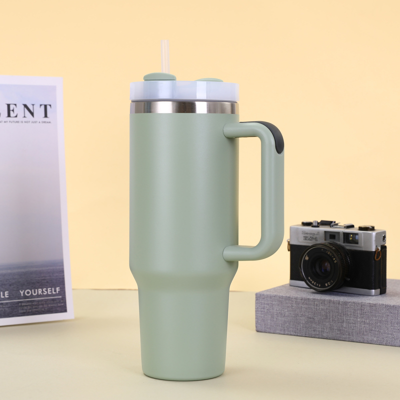 Cană auto din oțel inoxidabil 304 transfrontalieră, 40oz, a doua generație, cu mâner de paie, capacitate mare, cană termos portabilă pentru gheață