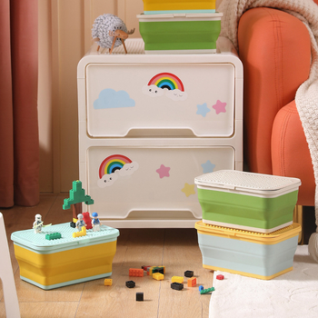 Κουτί αποθήκευσης παιχνιδιών Lego με καπάκι που μπορεί να ραμθεί σε μπλοκ, πτυσσόμενο κουτί αποθήκευσης με χρώμα σιλικόνης