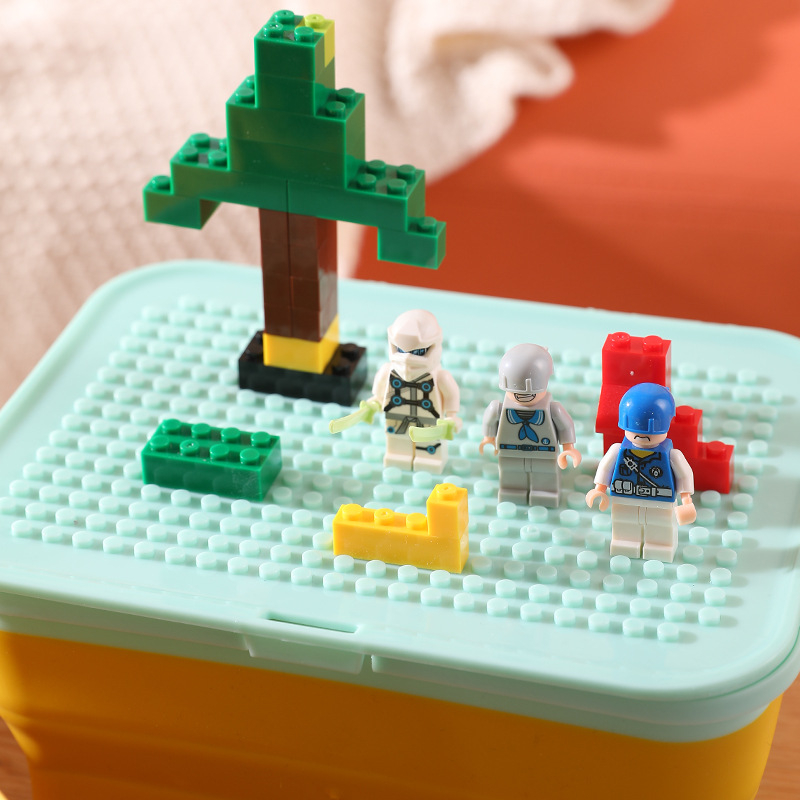 Skladacia silikónová úložná krabica na hračky Lego, veko sa dá zošiť, kocky, farebne zladená