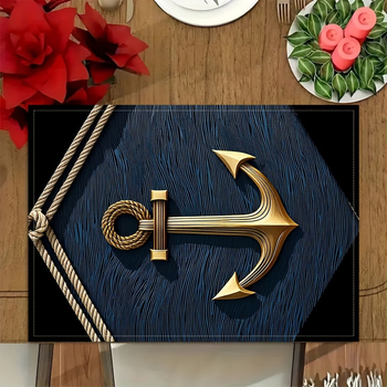 4 mereteemalist ankrumustriga laualinikut, 100% linasest kootud ristkülikukujulist, käsitsi pestav, suurus 12x18