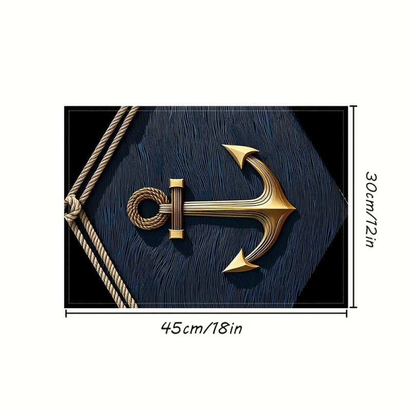 4 mereteemalist ankrumustriga laualinikut, 100% linasest kootud ristkülikukujulist, käsitsi pestav, suurus 12x18