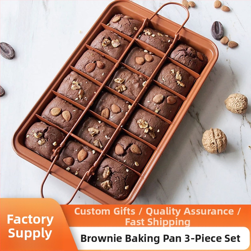 Trijų dalių braunio torto forma, senovinis rytinis tortas, kiniško kiniško pyrago forma, stačiakampė neprideganti languota kepimo skarda