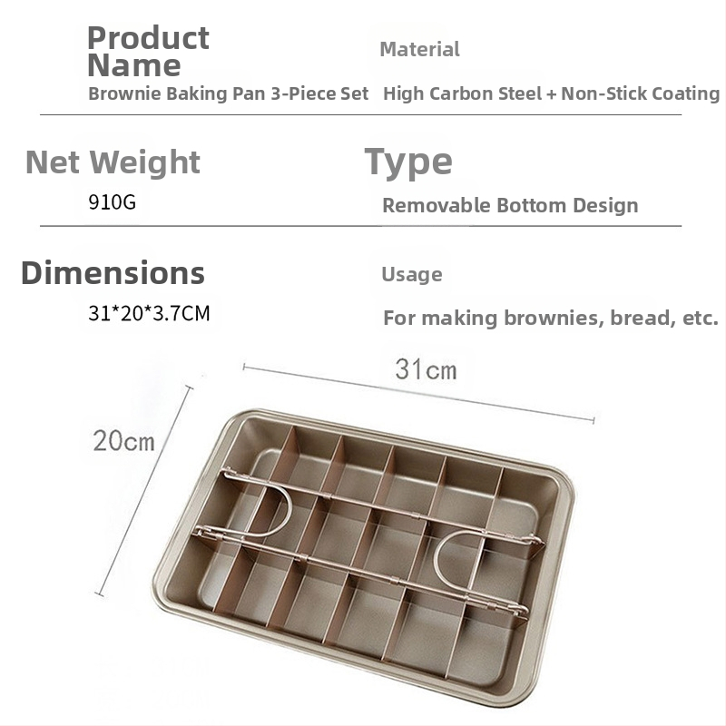 Trojdielna forma na brownies, starodávny ranný koláč, jujube koláč, oddelený rez, obdĺžnikový nepriľnavý kockovaný plech na pečenie