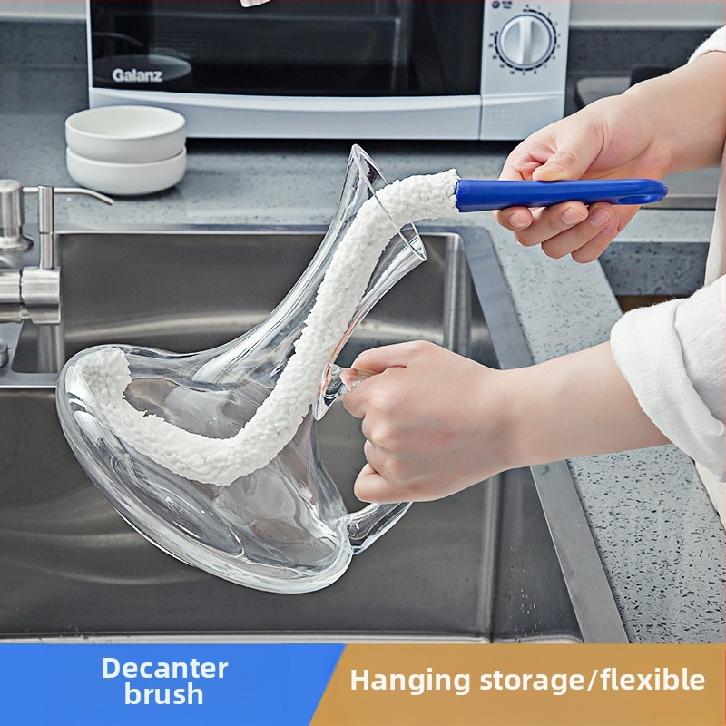 Perie de curățare a decantorului, perie multifuncțională pentru paharele de vin roșu, perie de curățare a oalei cu mâner lung și flexibil