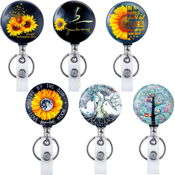 4 cm pusmetalinė ID sagtis Saulėgrąža Gyvybės medis Lengvai užtraukiama sagtis Gydytojo ir slaugytojo ištraukiama ženklelių ritė