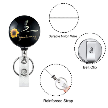 4 cm pusmetalinė ID sagtis Saulėgrąža Gyvybės medis Lengvai užtraukiama sagtis Gydytojo ir slaugytojo ištraukiama ženklelių ritė