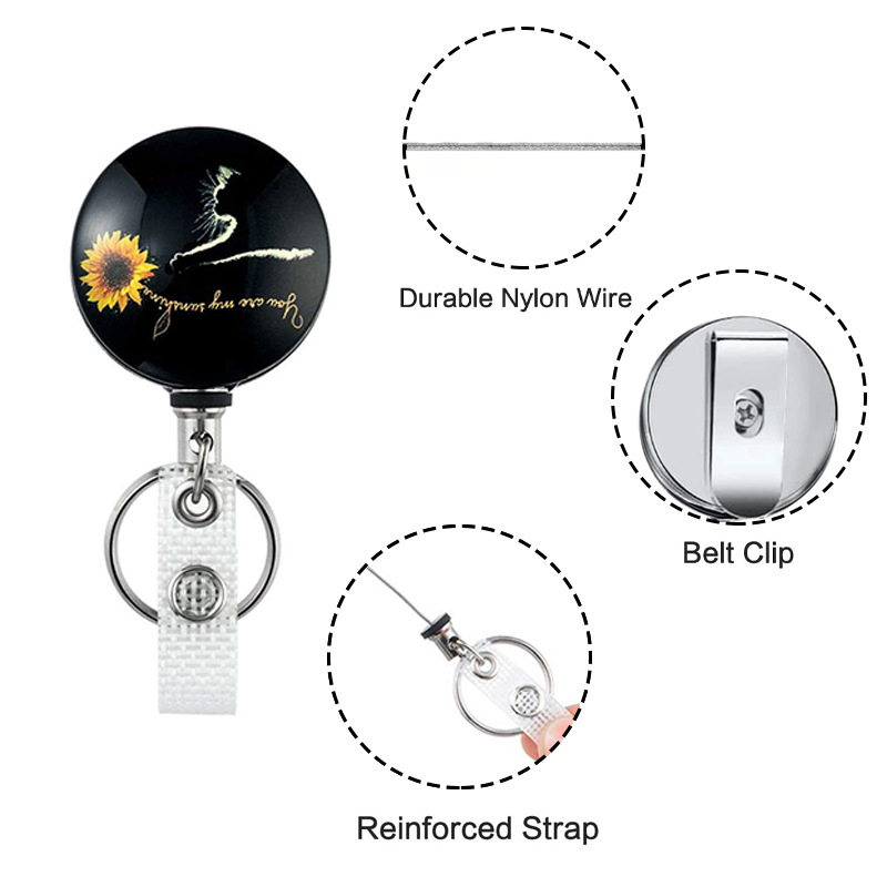 4 cm pusmetalinė ID sagtis Saulėgrąža Gyvybės medis Lengvai užtraukiama sagtis Gydytojo ir slaugytojo ištraukiama ženklelių ritė