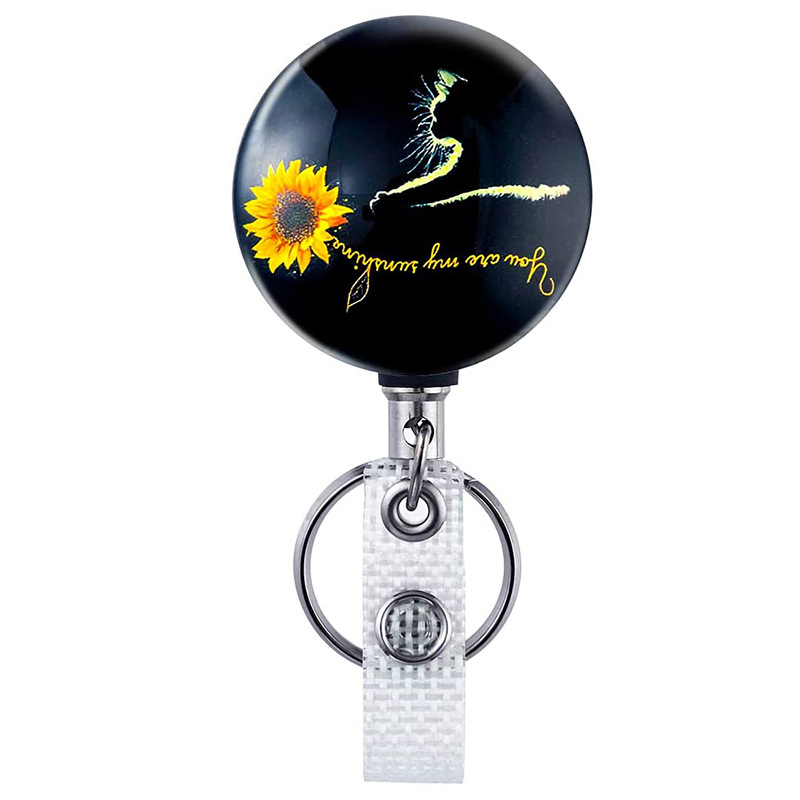 4 cm pusmetalinė ID sagtis Saulėgrąža Gyvybės medis Lengvai užtraukiama sagtis Gydytojo ir slaugytojo ištraukiama ženklelių ritė