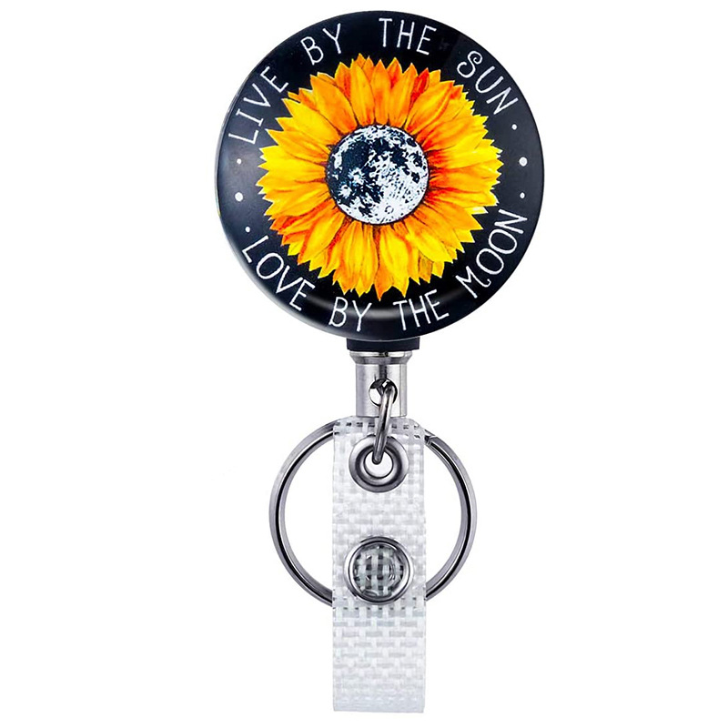 4 cm pusmetalinė ID sagtis Saulėgrąža Gyvybės medis Lengvai užtraukiama sagtis Gydytojo ir slaugytojo ištraukiama ženklelių ritė