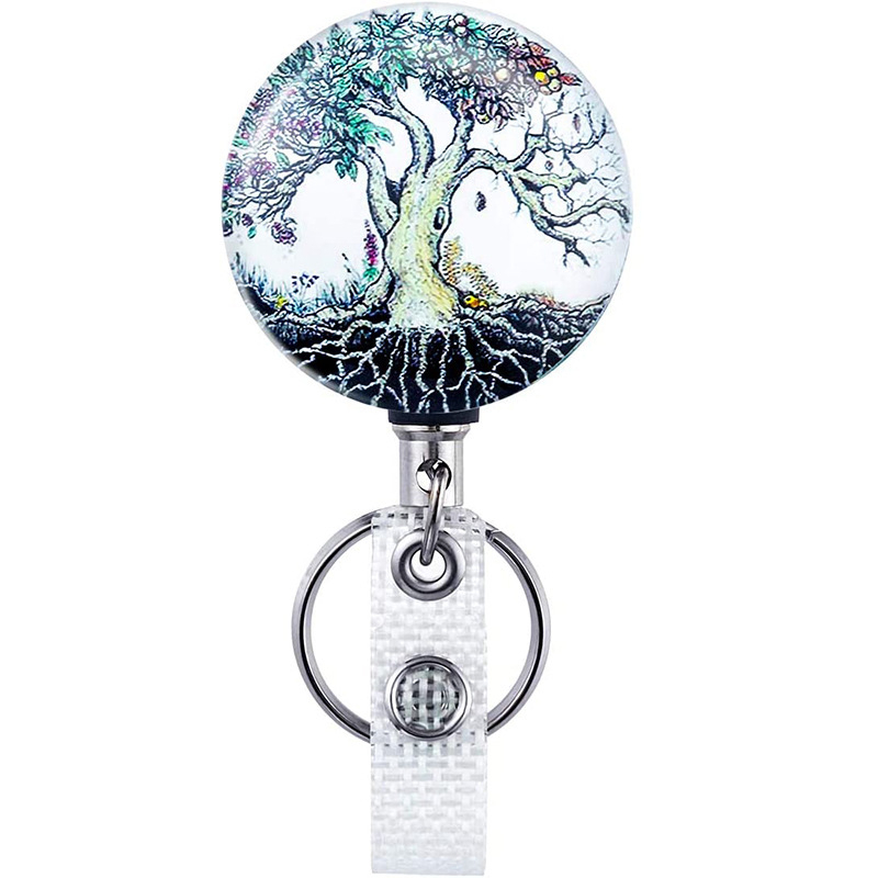 4 cm pusmetalinė ID sagtis Saulėgrąža Gyvybės medis Lengvai užtraukiama sagtis Gydytojo ir slaugytojo ištraukiama ženklelių ritė