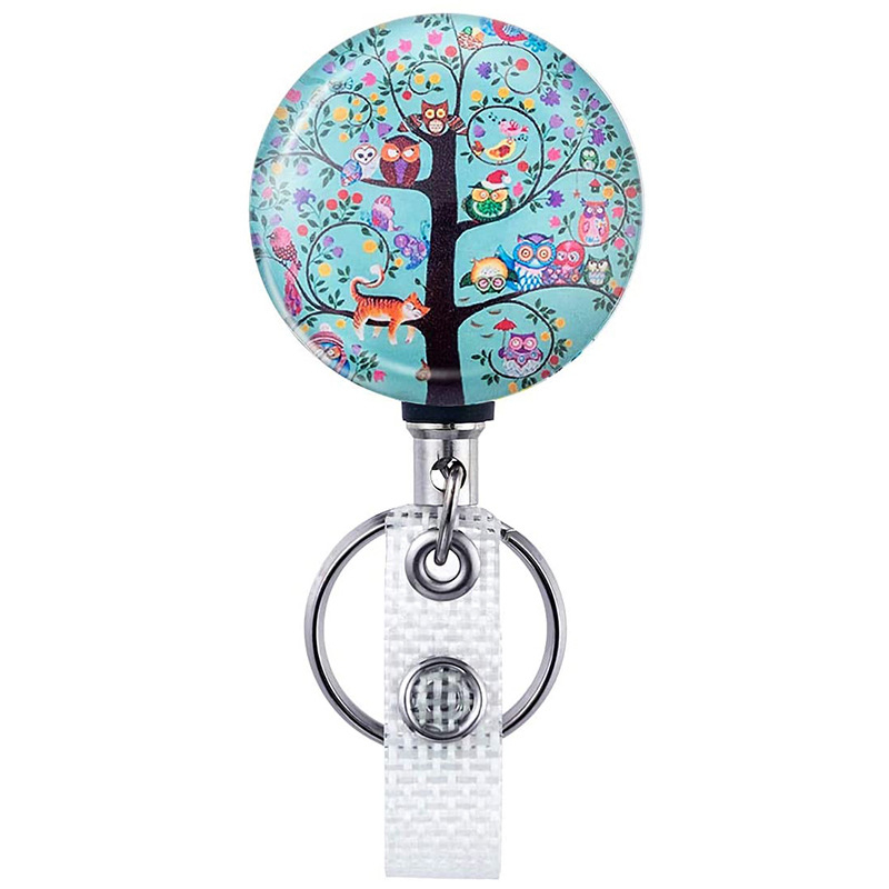 4 cm pusmetalinė ID sagtis Saulėgrąža Gyvybės medis Lengvai užtraukiama sagtis Gydytojo ir slaugytojo ištraukiama ženklelių ritė