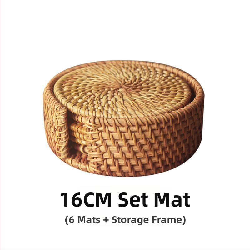 Alumise riidega Vietnami vana rotangist matt Teekomplekt Käsitsi valmistatud lauamatt Laua rotangist matt Isoleeritud nõudepesumatt Kauss Loominguline lilla savipott Matt