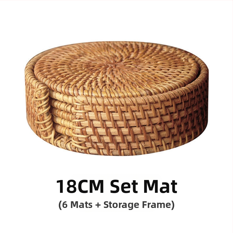 Alumise riidega Vietnami vana rotangist matt Teekomplekt Käsitsi valmistatud lauamatt Laua rotangist matt Isoleeritud nõudepesumatt Kauss Loominguline lilla savipott Matt