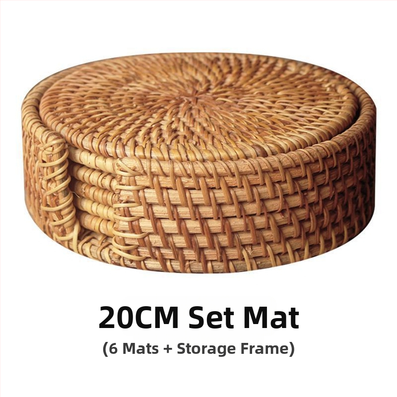 Alumise riidega Vietnami vana rotangist matt Teekomplekt Käsitsi valmistatud lauamatt Laua rotangist matt Isoleeritud nõudepesumatt Kauss Loominguline lilla savipott Matt