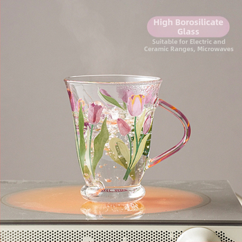 Γυάλινο ποτήρι Tulip για οικιακή χρήση, υψηλής αξίας, ποτήρι νερού, φλιτζάνι υψηλής θερμοκρασίας για αέρα, φλιτζάνι καφέ, φλιτζάνι τσαγιού λουλουδιών, φλιτζάνι για κορίτσια