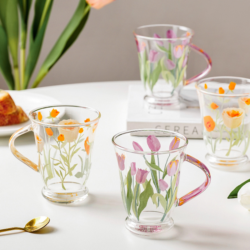 Γυάλινο ποτήρι Tulip για οικιακή χρήση, υψηλής αξίας, ποτήρι νερού, φλιτζάνι υψηλής θερμοκρασίας για αέρα, φλιτζάνι καφέ, φλιτζάνι τσαγιού λουλουδιών, φλιτζάνι για κορίτσια