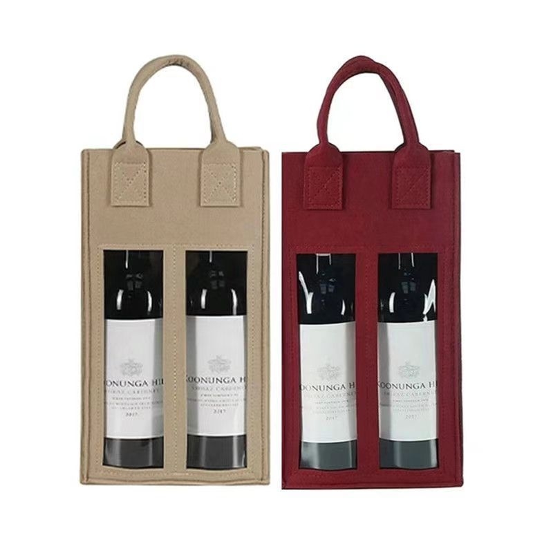 Piiriülene kaasaskantav vildist punase veini kott käekott topeltpudel peene pakendiga kukkumisvastane punase veini kinkekott hulgimüük