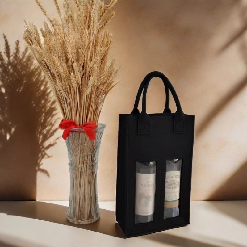 Piiriülene kaasaskantav vildist punase veini kott käekott topeltpudel peene pakendiga kukkumisvastane punase veini kinkekott hulgimüük