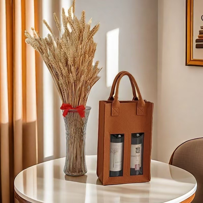 Piiriülene kaasaskantav vildist punase veini kott käekott topeltpudel peene pakendiga kukkumisvastane punase veini kinkekott hulgimüük
